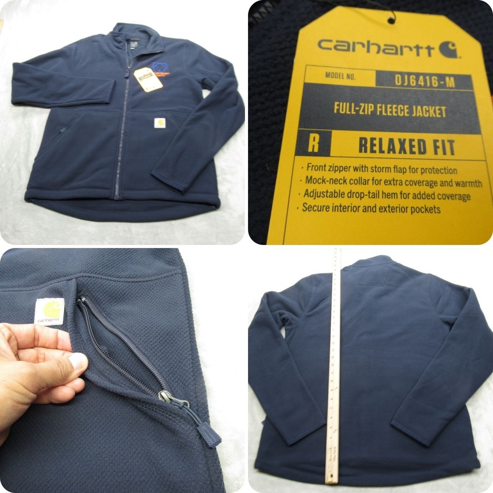 Carhartt Jacket Mens Small Navy Pockets Full Zip Fleece Coat Relaxed Logo NEW